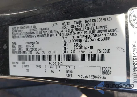 2014 Ford Fiesta Se из США, поврежденный, VIN 3FADP4BJ3EM117365